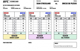 Кадр дня: Судейские карточки боя Стриклэнда и Дю Плесси