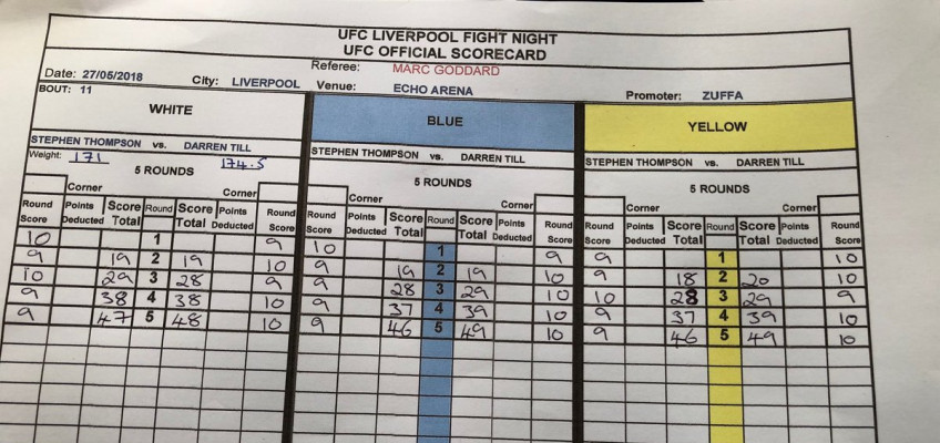 Кадр дня: Судейские карточки боя Тилл-Томпсон